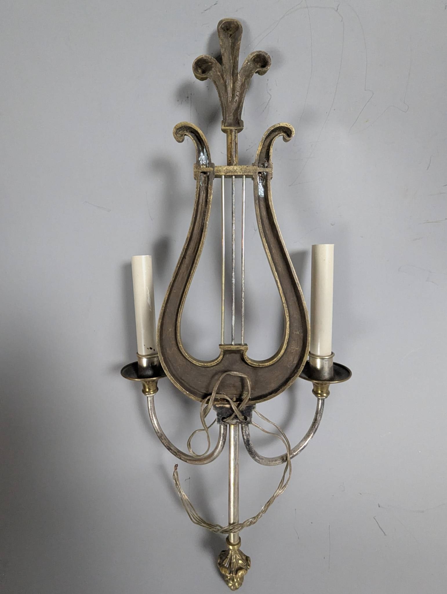 Brass Lyre-Shaped Wall Sconces in Neoclassical Style - 6