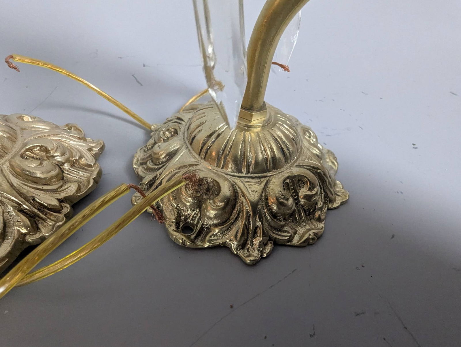 Brass Wall Sconces with Crystal Prisms in Ornate Design - 2