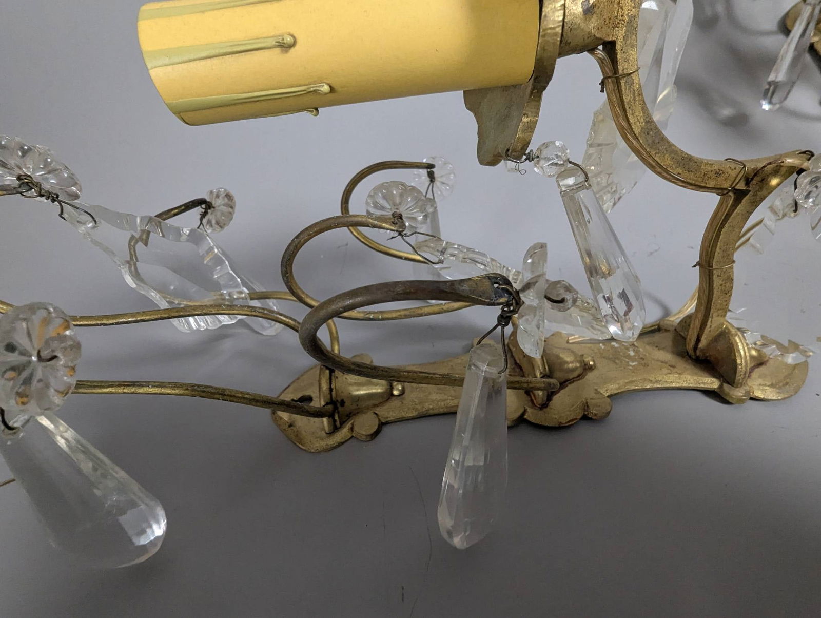 French-Style Gilt Metal and Crystal Two-Light Wall Sconces - 3