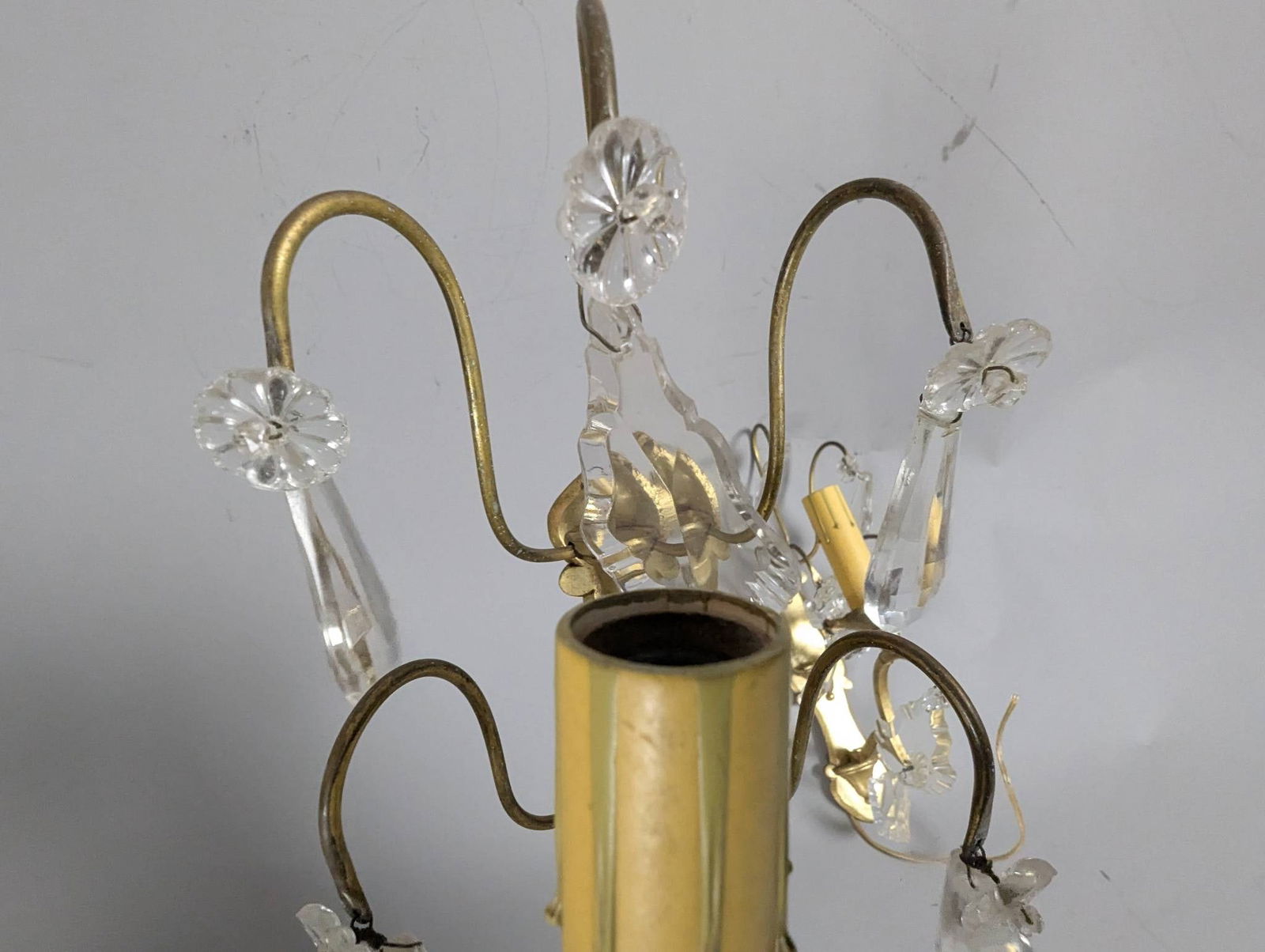 French-Style Gilt Metal and Crystal Two-Light Wall Sconces - 4