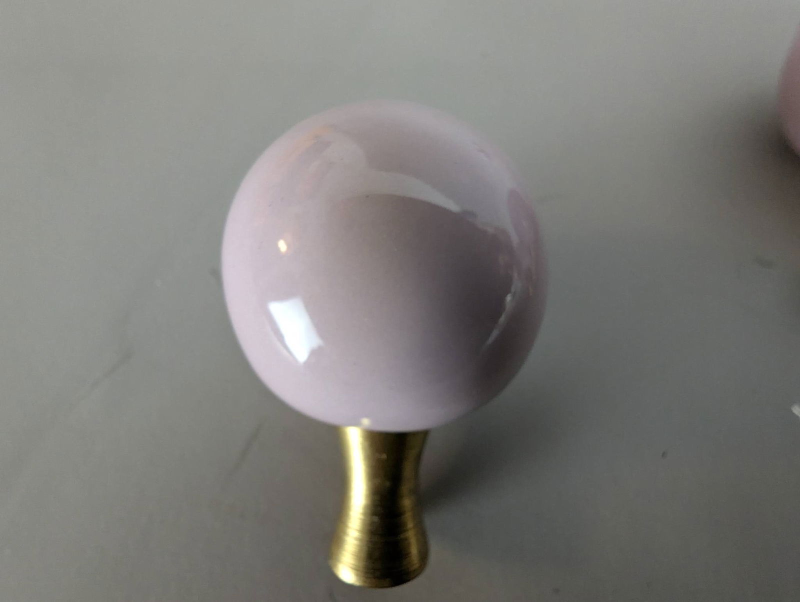 Pink Ceramic Ball Lamp Finials with Brass Base, Set of 4 - 2