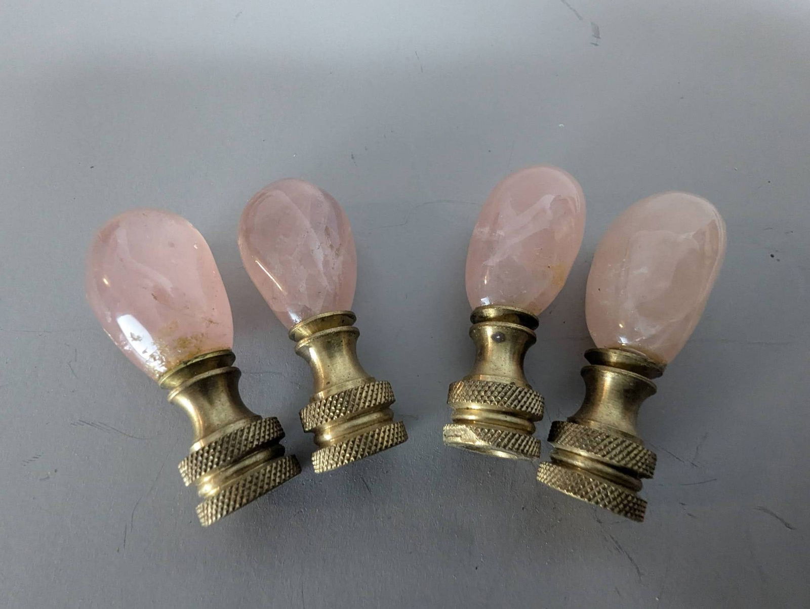 Four Rose Quartz Lamp Finials with Brass Bases - 2
