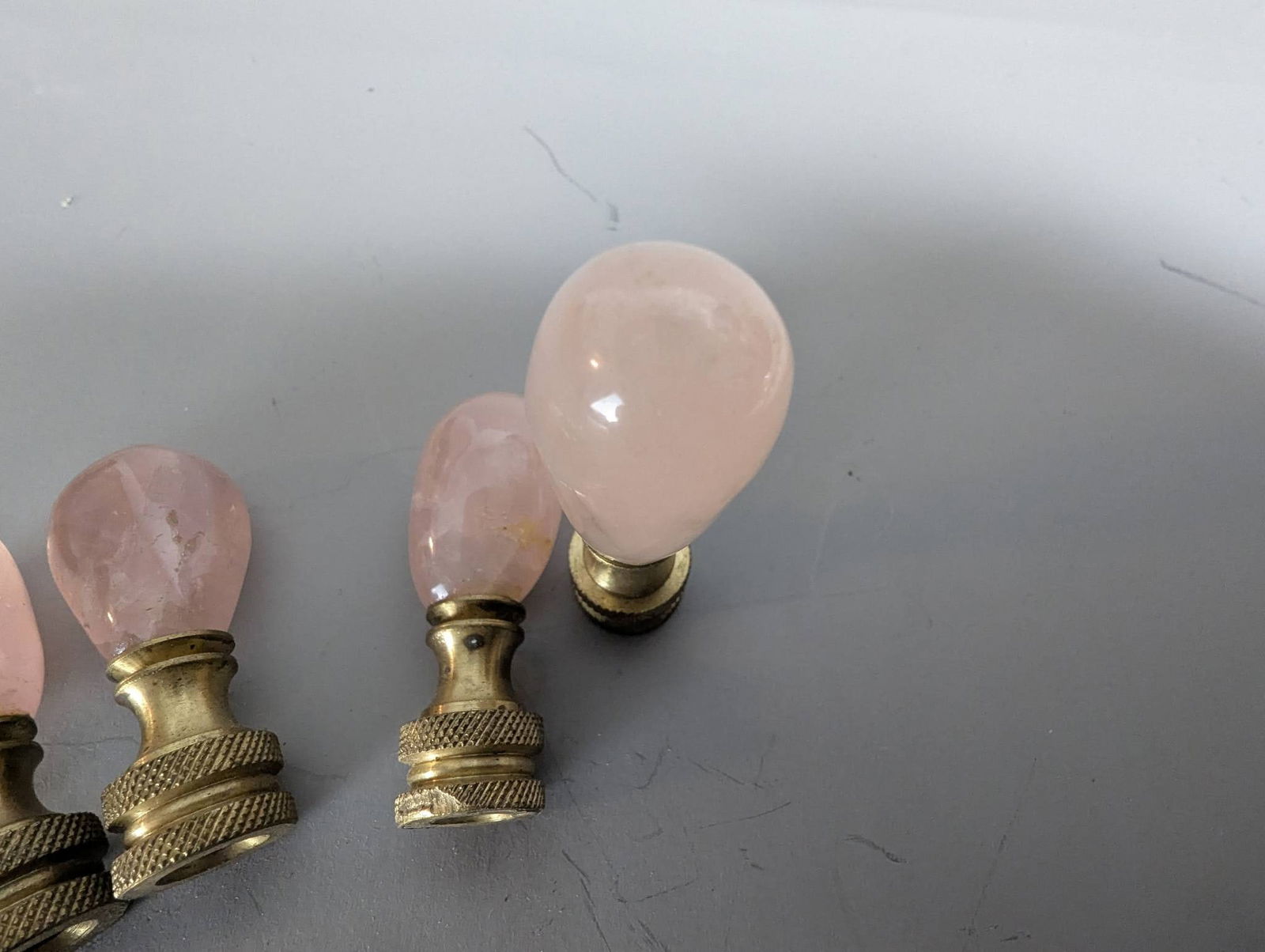 Four Rose Quartz Lamp Finials with Brass Bases - 4
