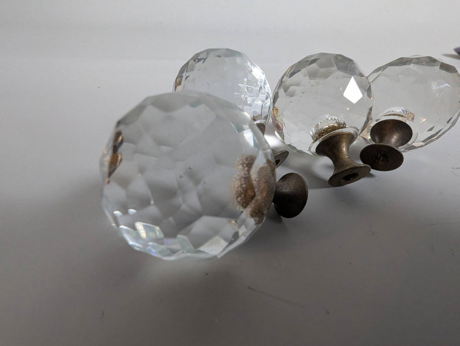 Vintage Faceted Crystal Ball Lamp Finials with Antique Brass Base - 2