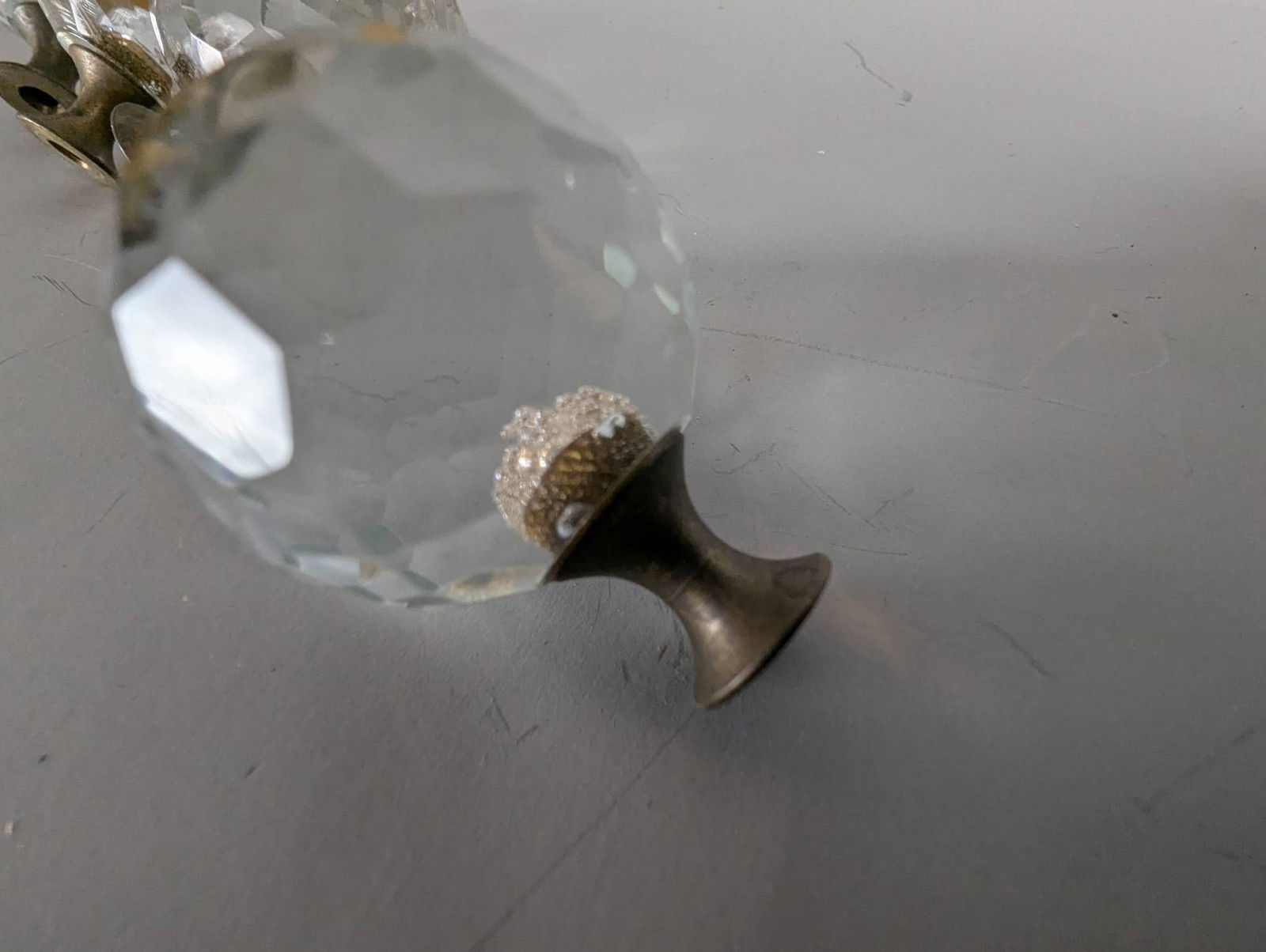 Vintage Faceted Crystal Ball Lamp Finials with Antique Brass Base - 4