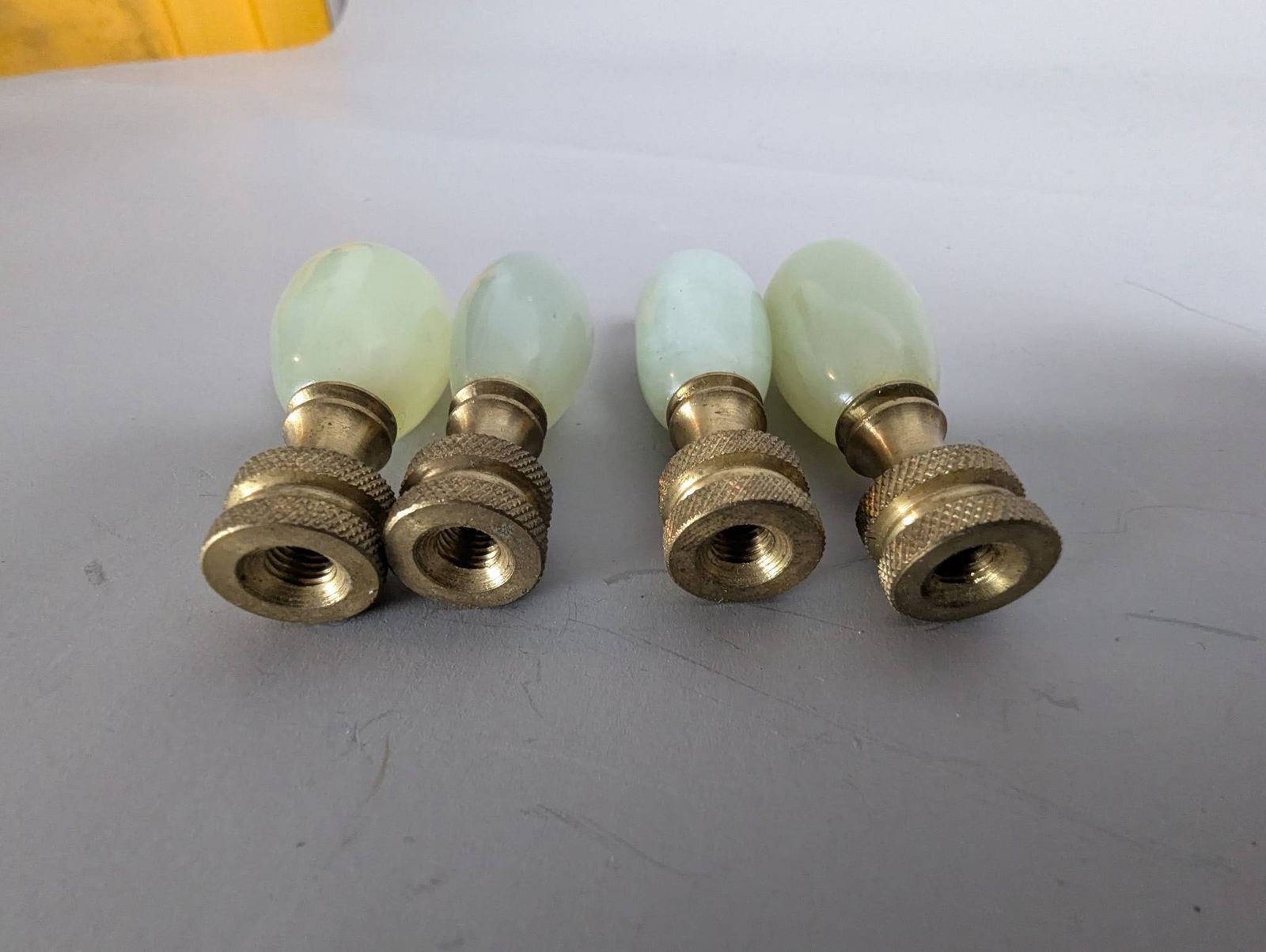 4 Vintage Jadeite Lamp Finials with Brass Bases - 2