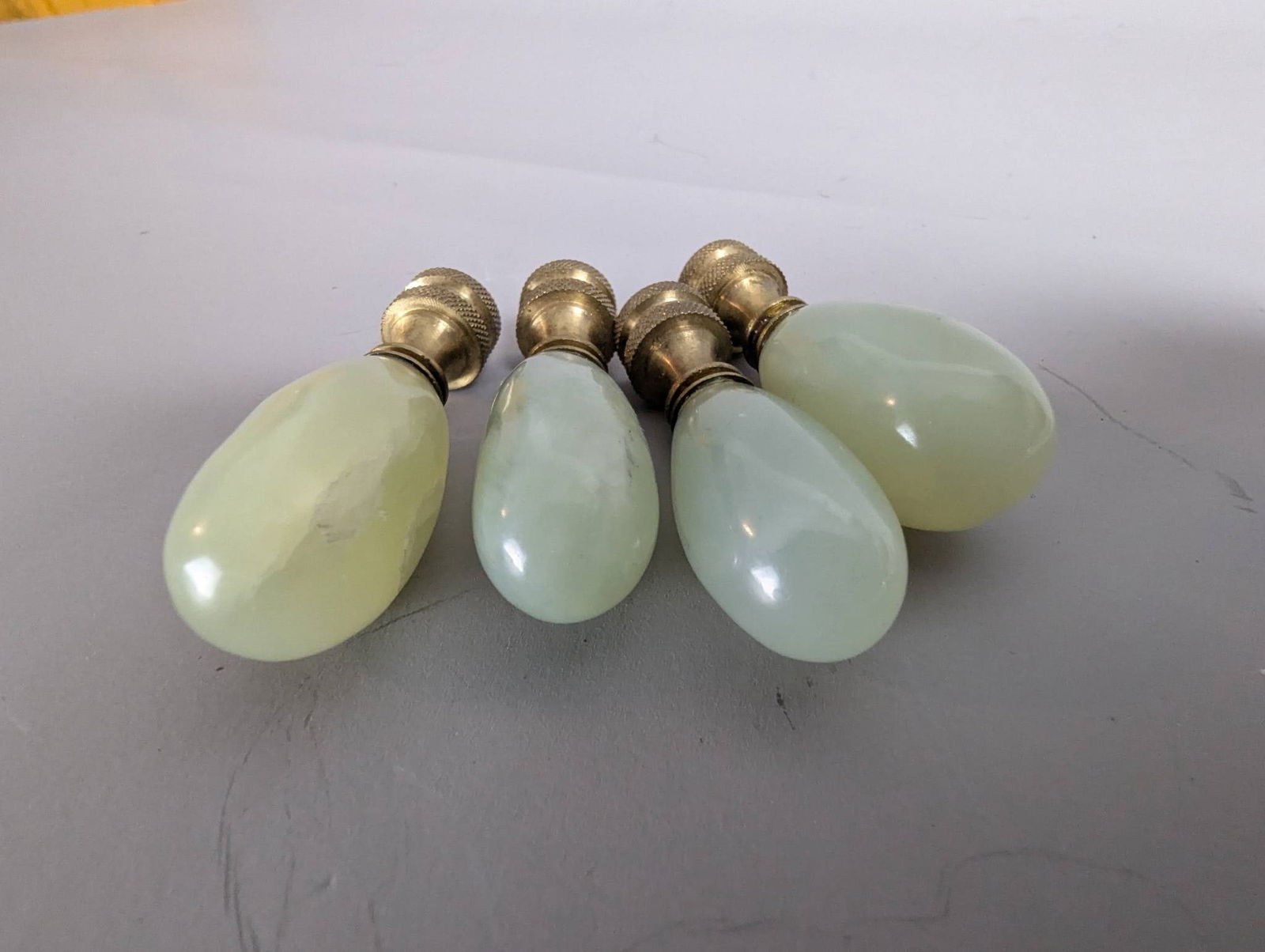 4 Vintage Jadeite Lamp Finials with Brass Bases - 3