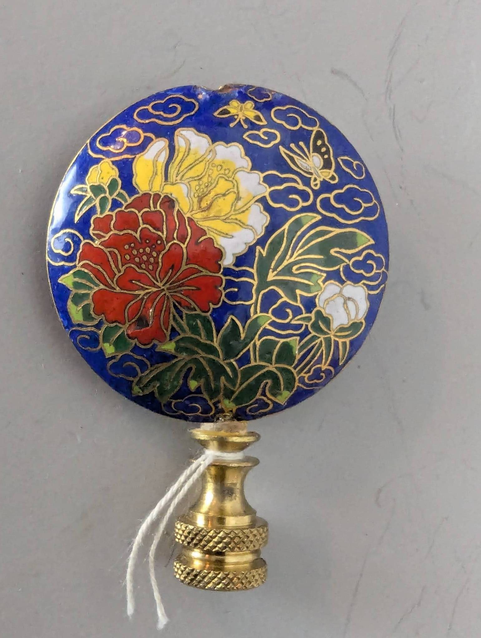 Chinese Cloisonne Floral Lamp Finial with Brass Base - 2