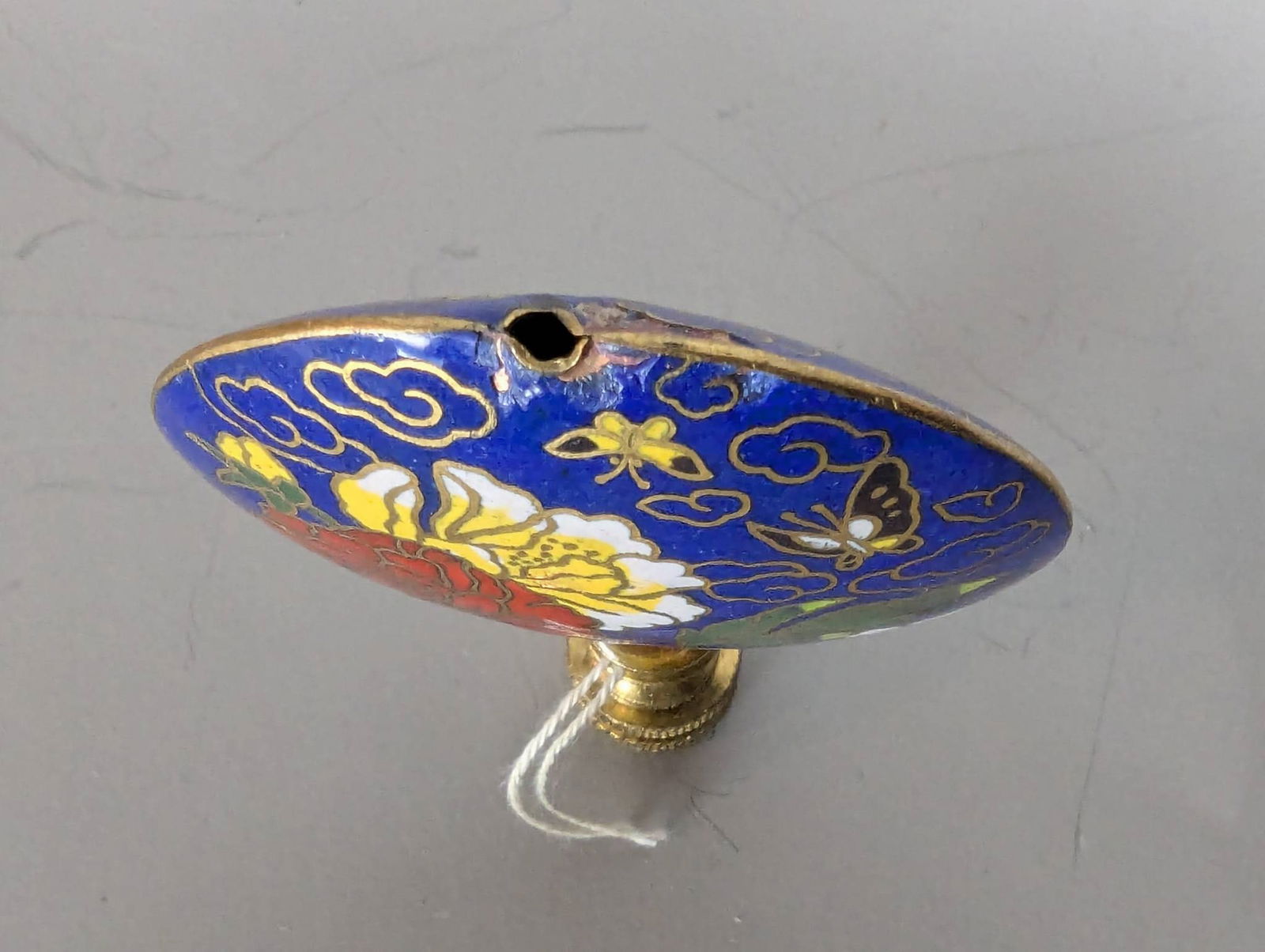 Chinese Cloisonne Floral Lamp Finial with Brass Base - 4