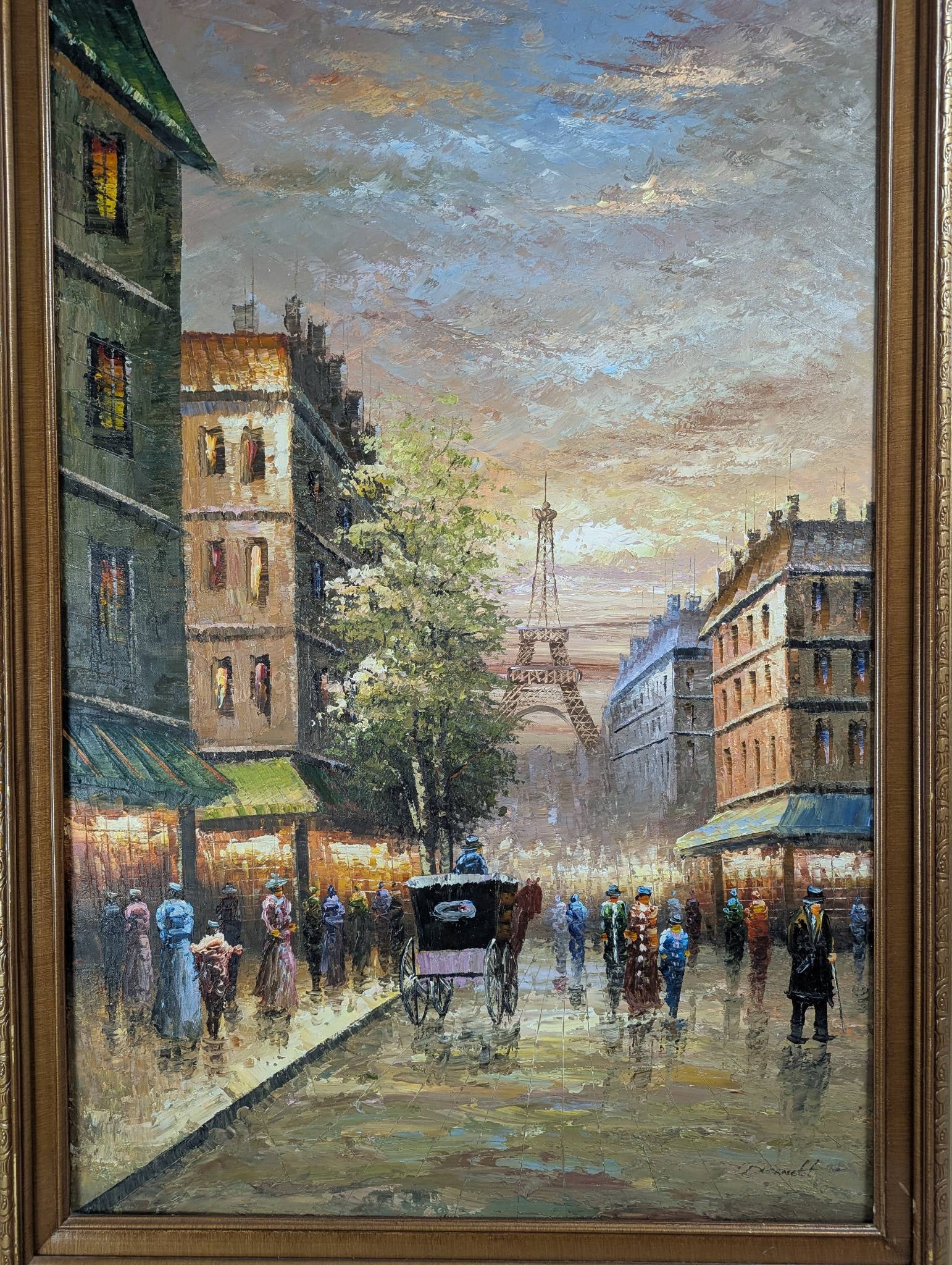 Painting Depicting a Street Scene with Eiffel Tower by Baracett - 2