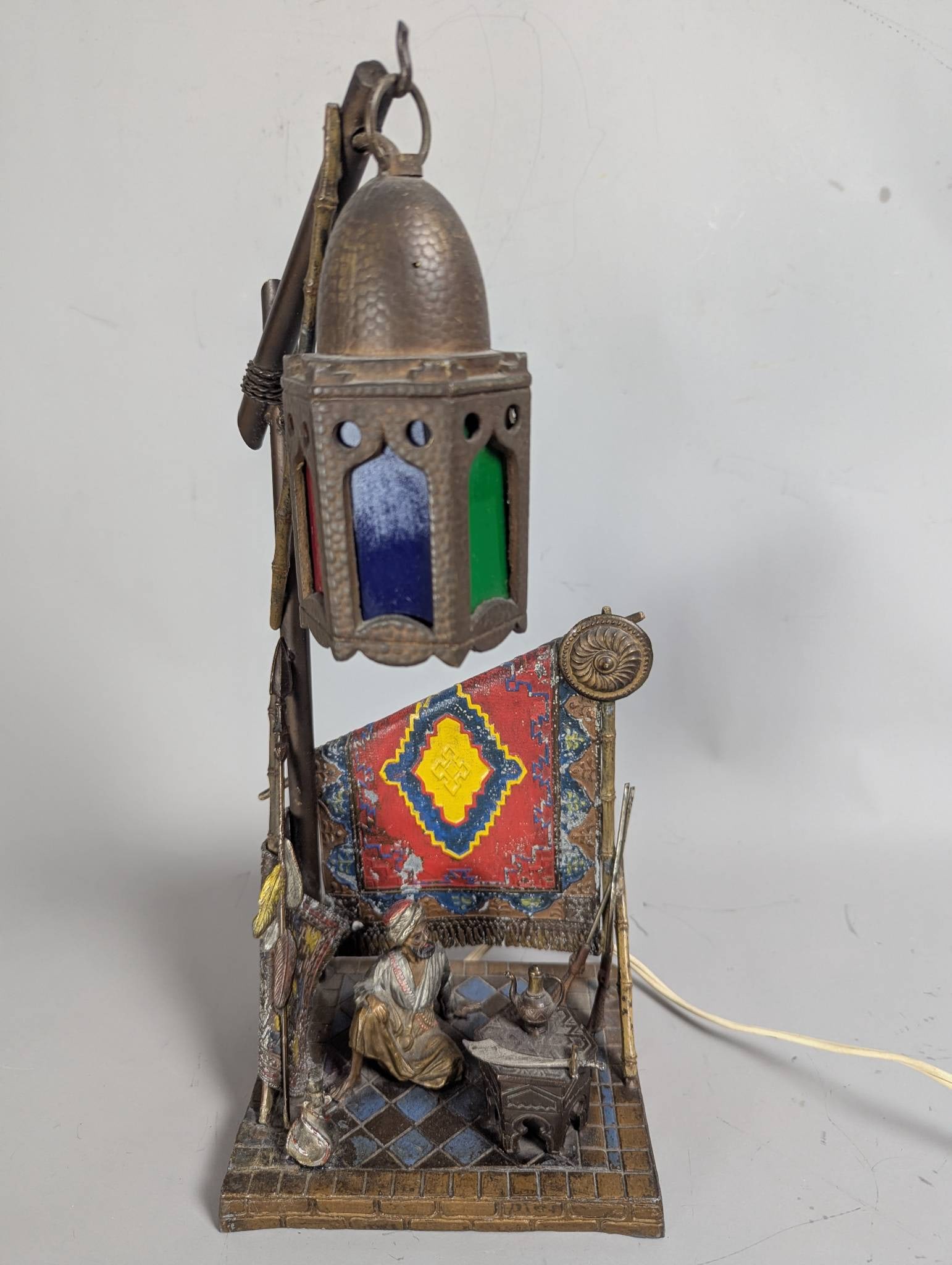 Antique Austrian Cold-Painted Bronze Figural Lamp Attributed to Franz Bergmann (1 of 7)