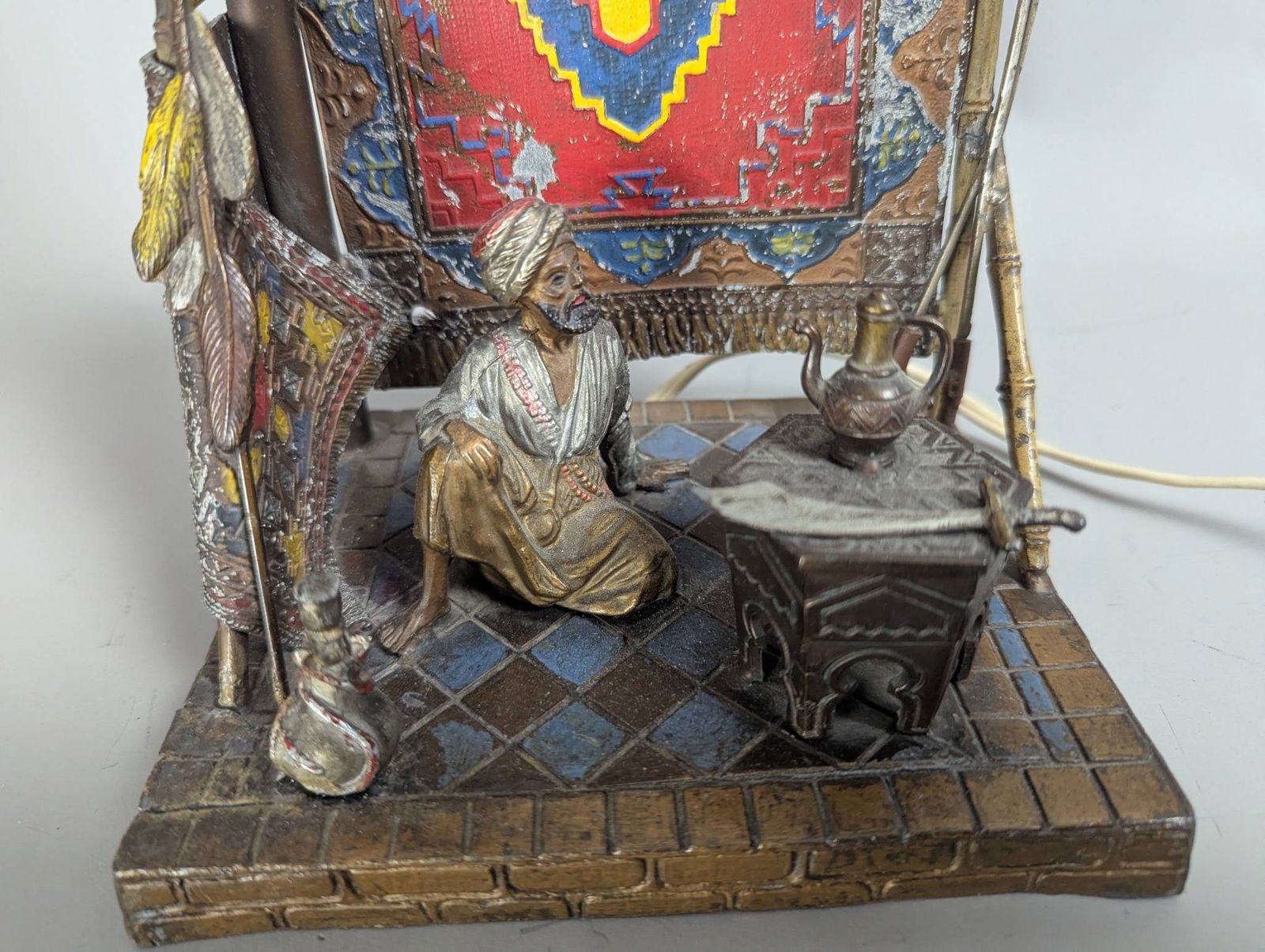 Antique Austrian Cold-Painted Bronze Figural Lamp Attributed to Franz Bergmann - 2