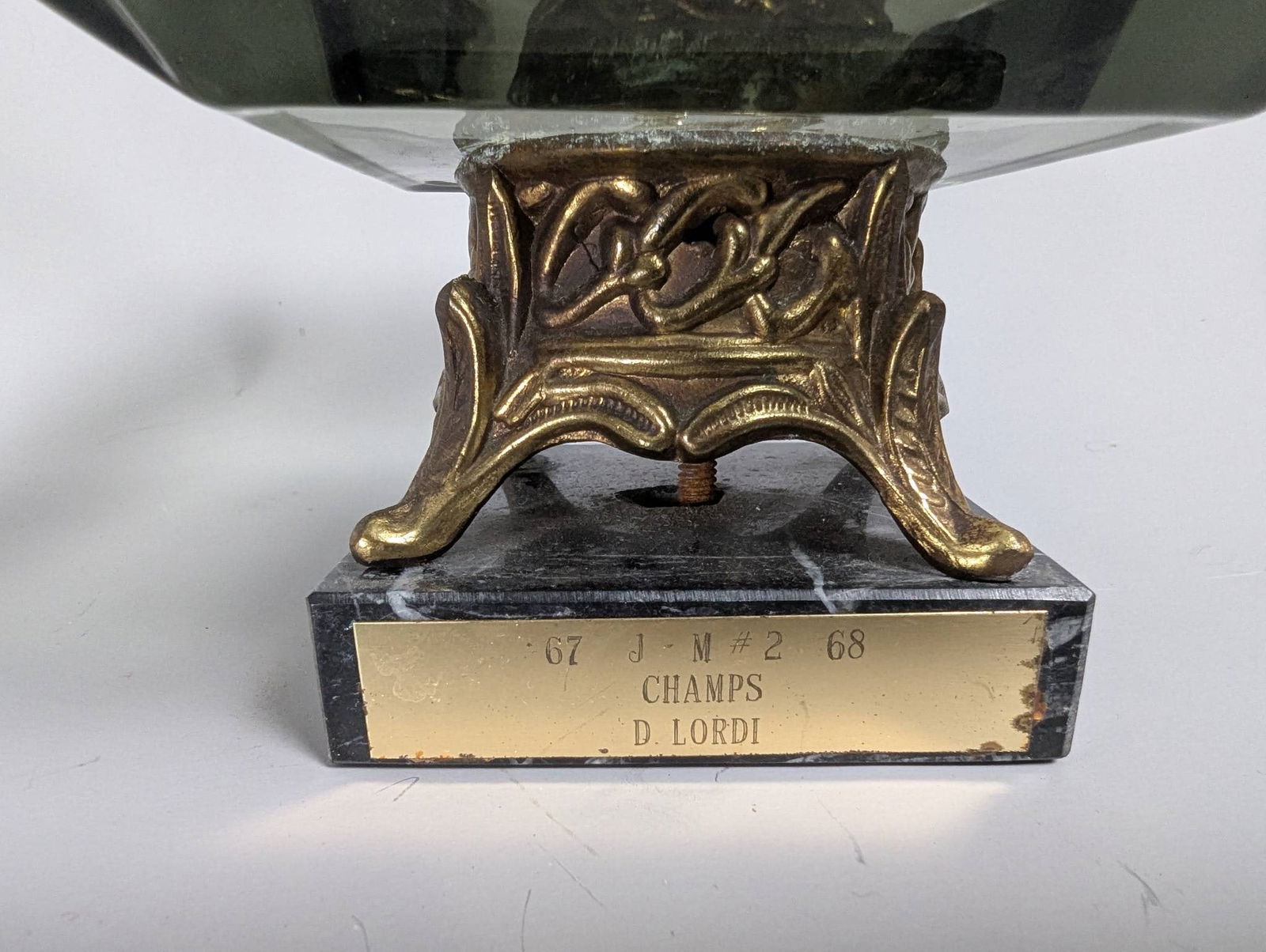 Vintage 1967 Bowling Trophy Ashtray with Gold-Toned Bowler Figurine - 4