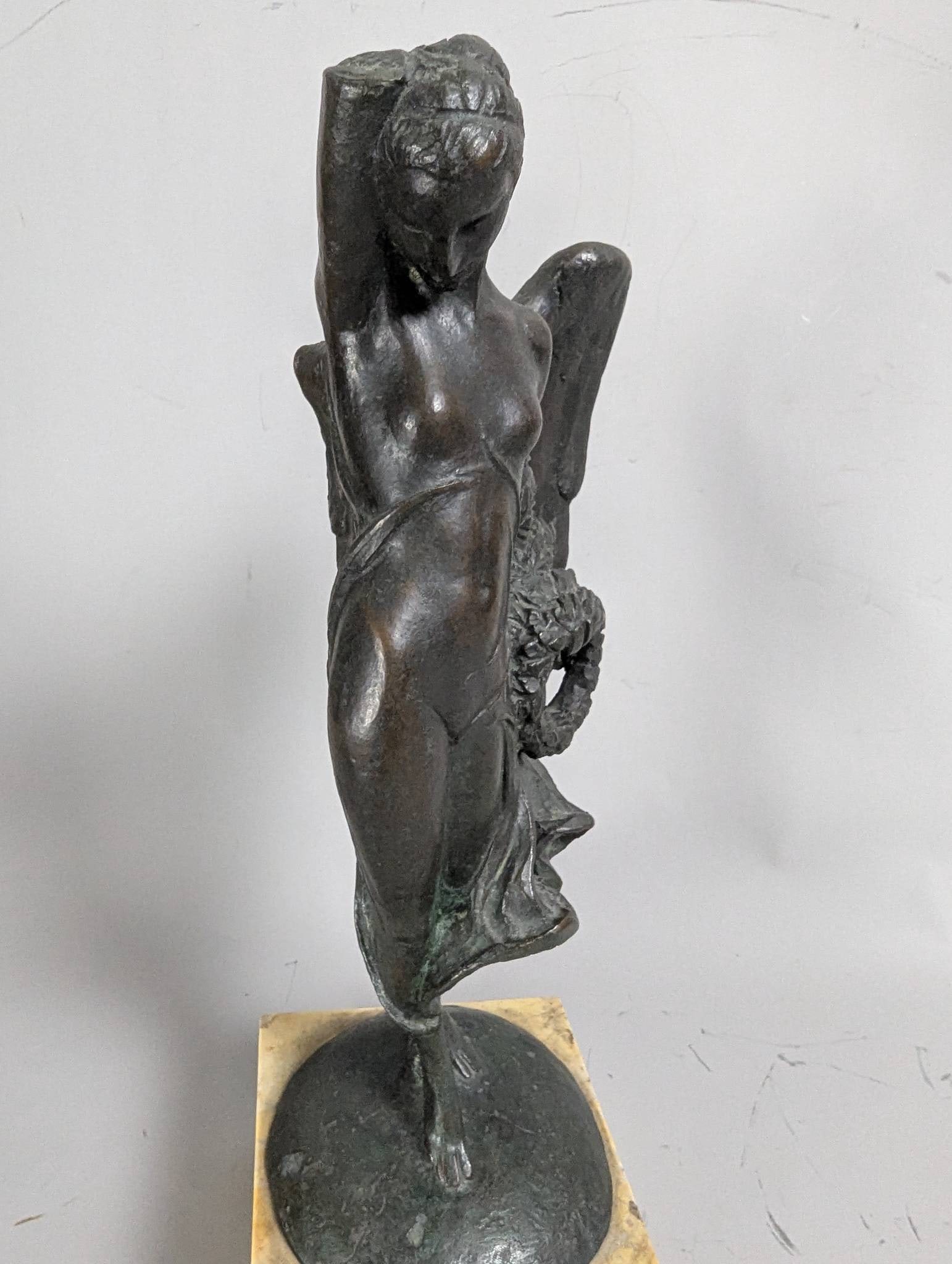 Signed Bronze Angel Sculpture on Marble Base - 5