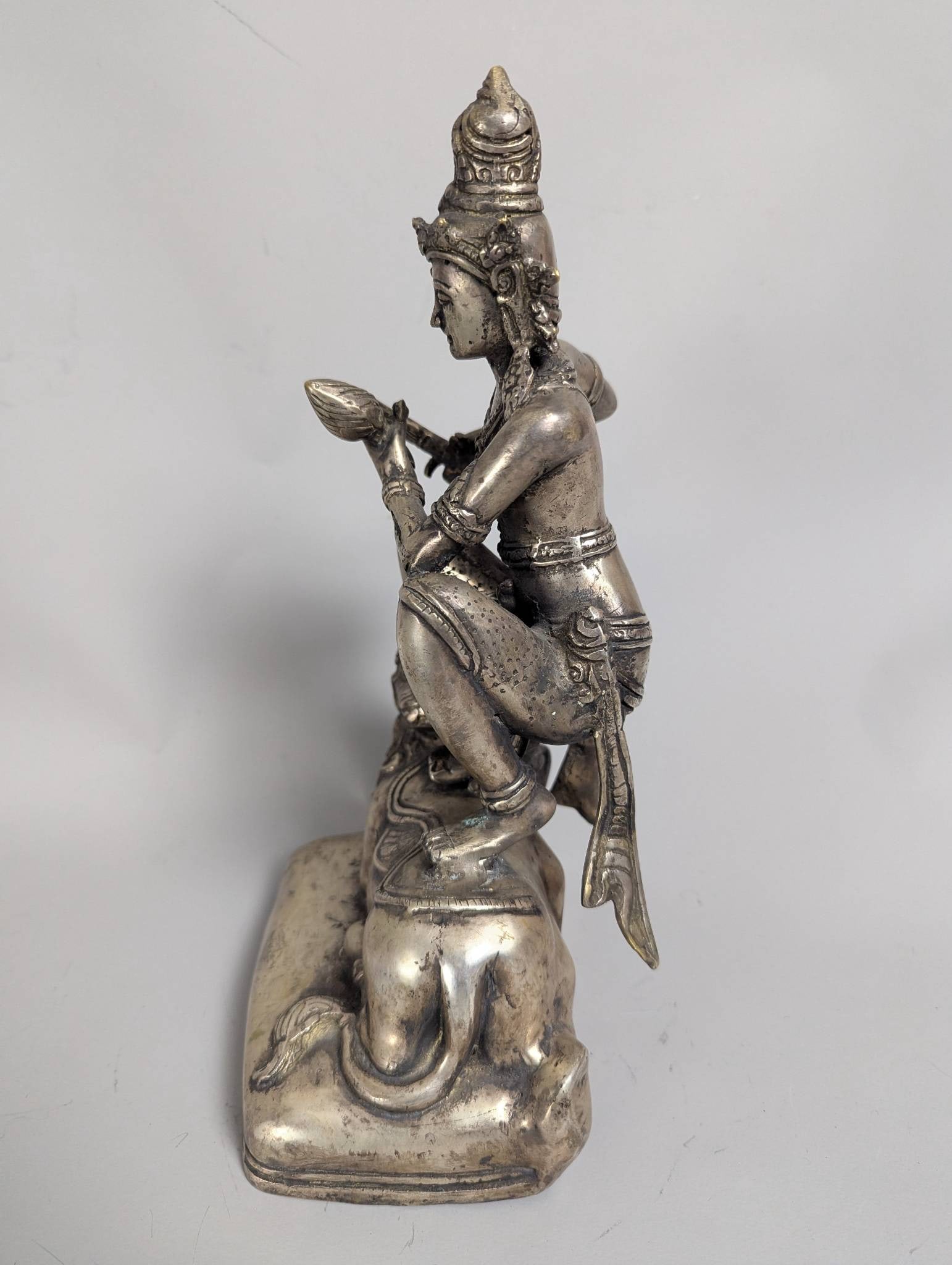 Achala Tibetan Buddhist Deity Statue on Snow Lion with Flaming Sword - 3