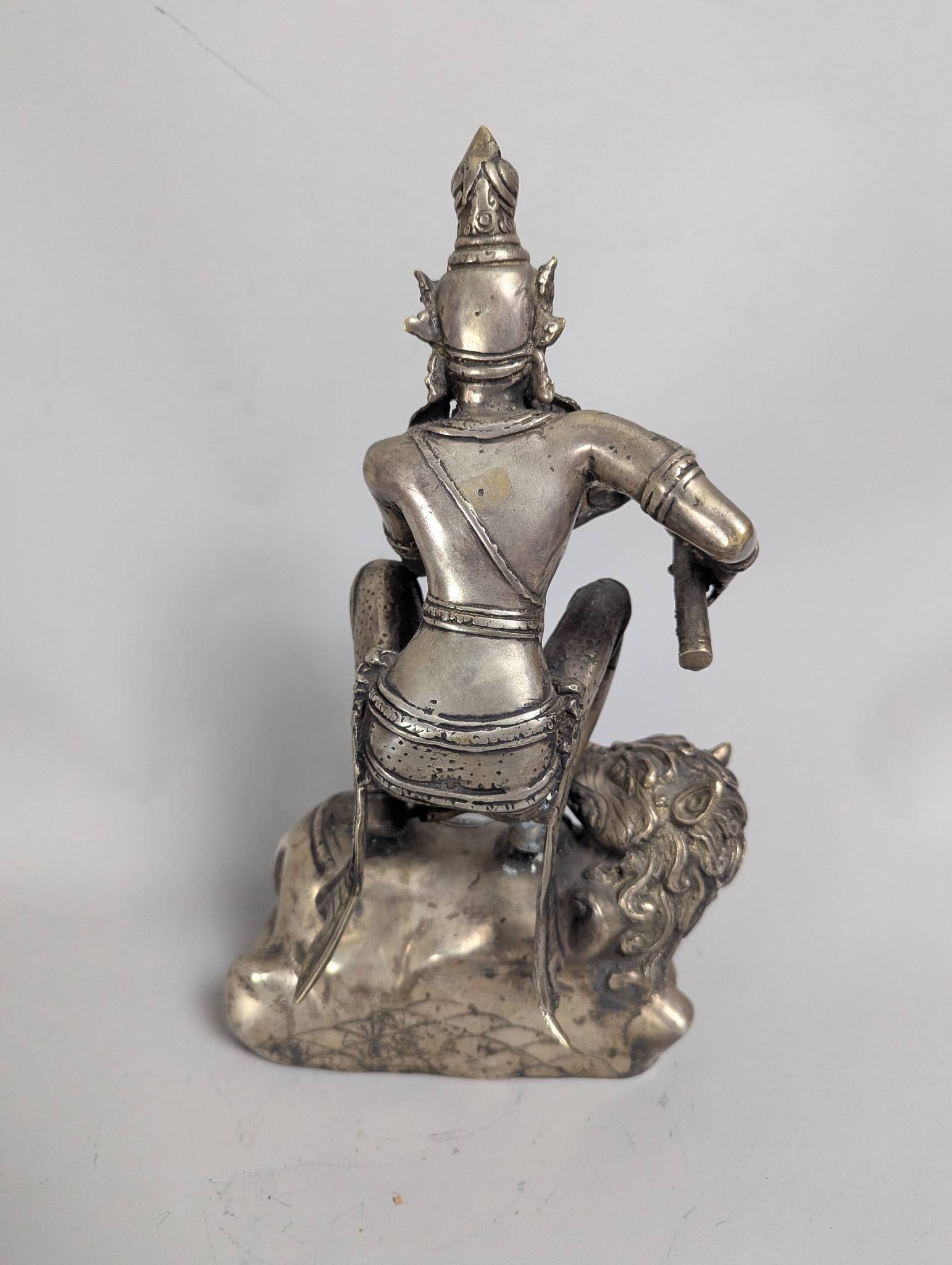 Achala Tibetan Buddhist Deity Statue on Snow Lion with Flaming Sword - 4