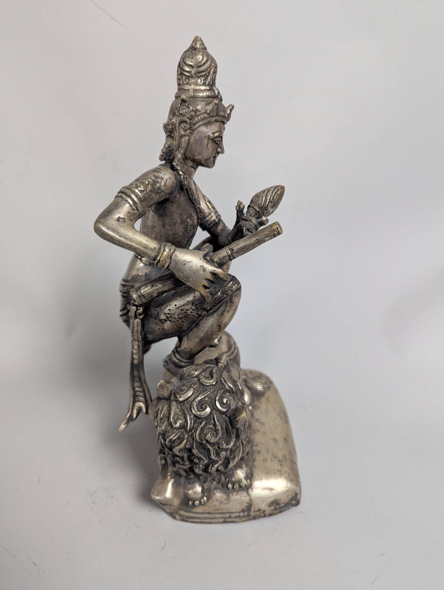 Achala Tibetan Buddhist Deity Statue on Snow Lion with Flaming Sword - 5