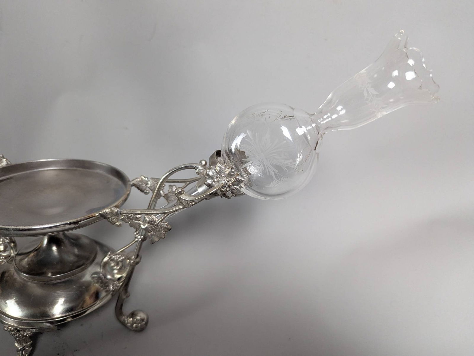 Silver Plate Epergne with Glass Inserts - 4