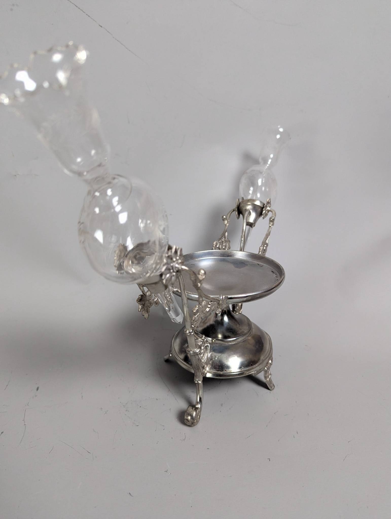 Silver Plate Epergne with Glass Inserts - 5