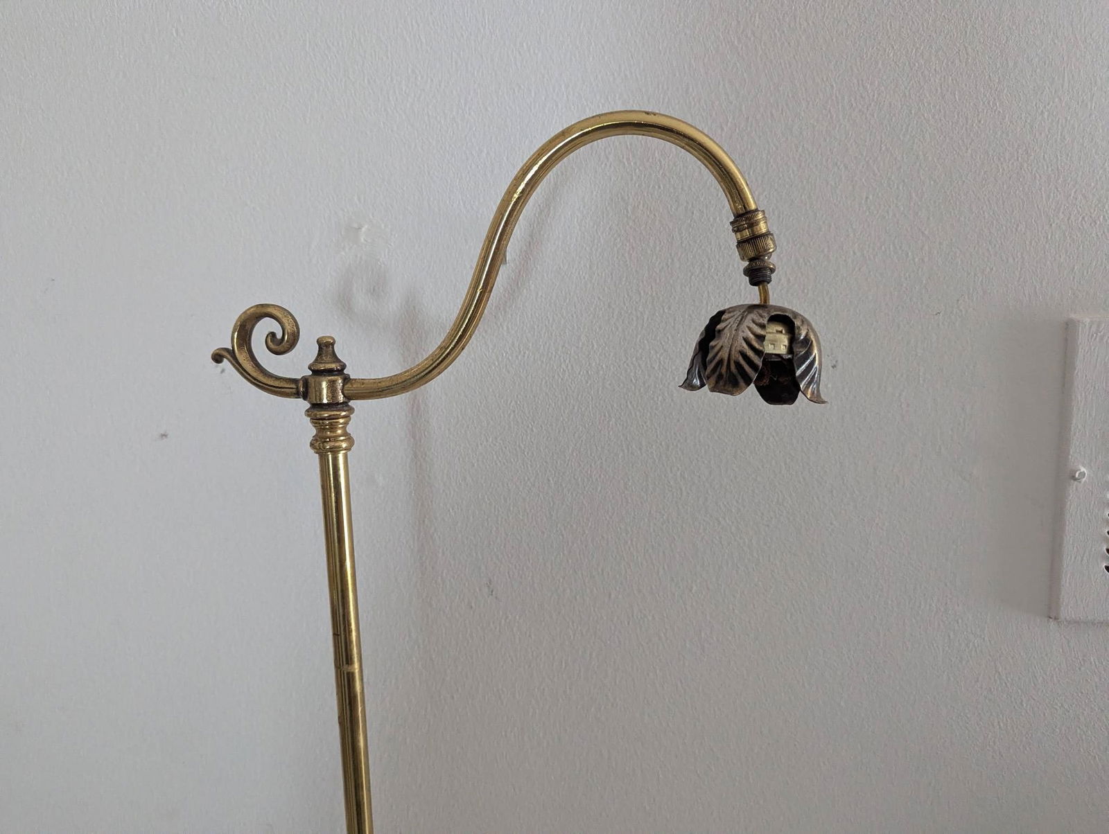 Brass Bridge Floor Lamp with Gooseneck Arm and Ornate Base - 2