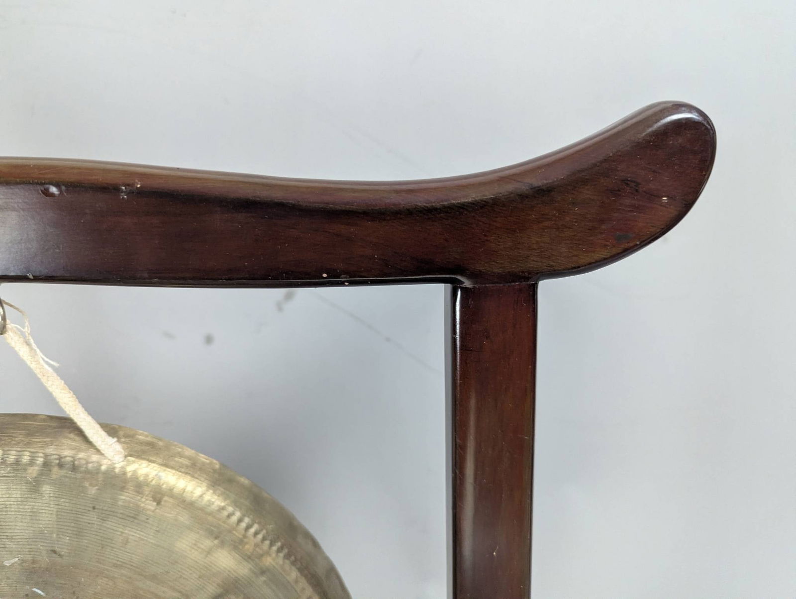Antique Chinese Brass Gong on Carved Hardwood Stand - 3