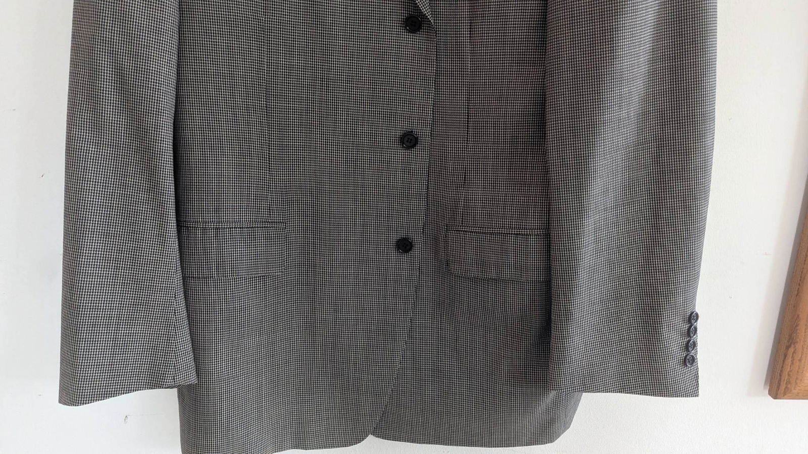 Canali Black and White Houndstooth Wool Jacket - 4