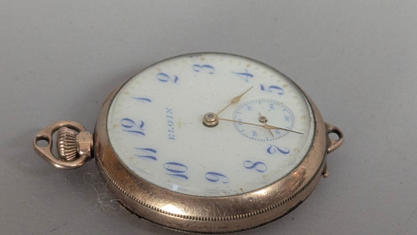 Elgin Gold Filled Pocket Watch with Blue Numerals and Open-Face Design - 3