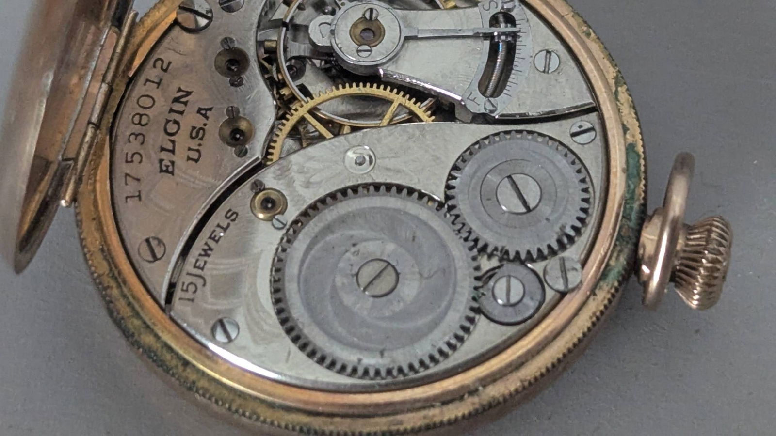 Elgin Gold Filled Pocket Watch with Blue Numerals and Open-Face Design - 4