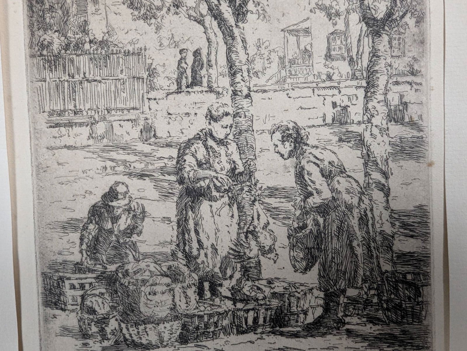 Etching of Curb Market Arles France by Benjamin C Brown - 4