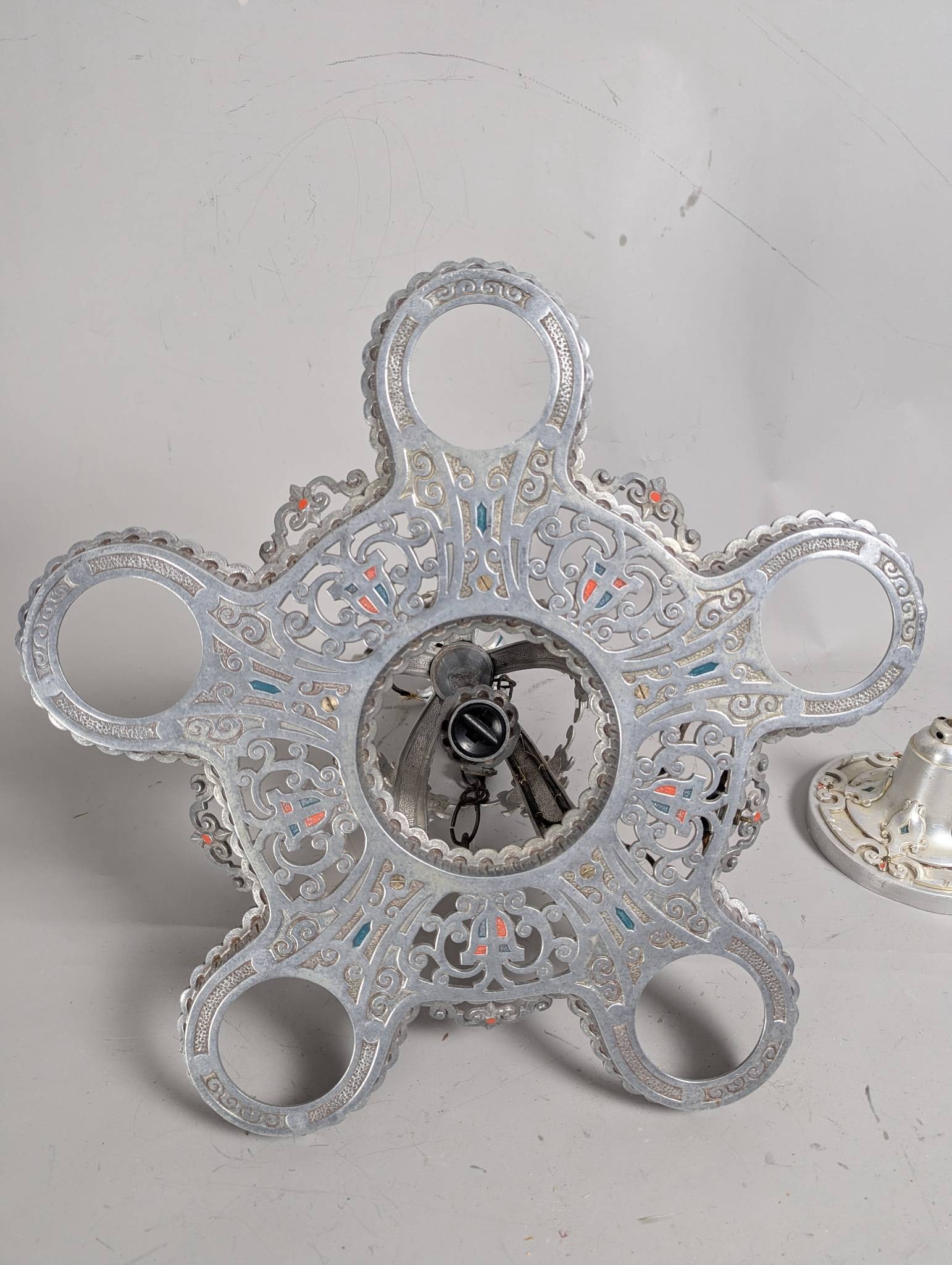 Art Deco Markel Nickel-Plated 5-Light Chandelier Frame with Ceiling Canopy - 5