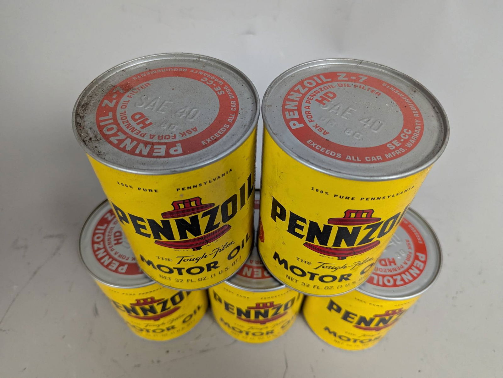 Vintage Pennzoil 1 Quart Motor Oil Cans with Liberty Bell Logo - 2