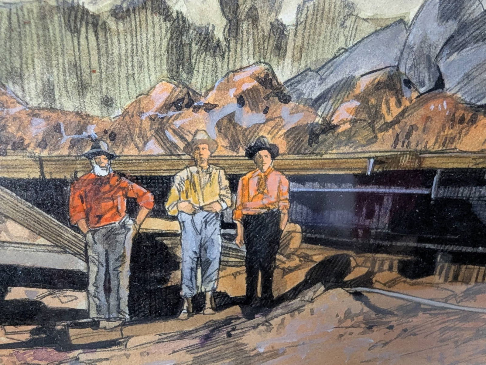 Acrylic on Paper Depicting Various Scenes of Panama Canal Construction in Frame - 11