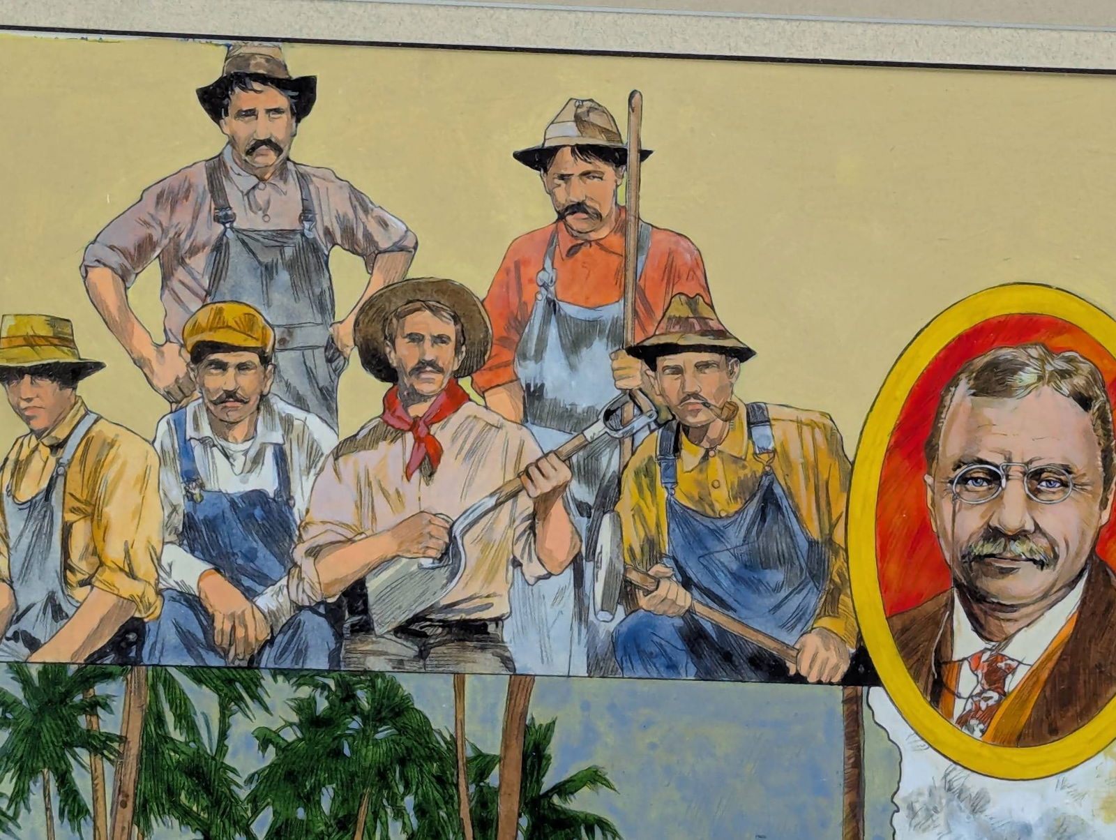 Acrylic on Paper Depicting Various Scenes of Panama Canal Construction in Frame - 3