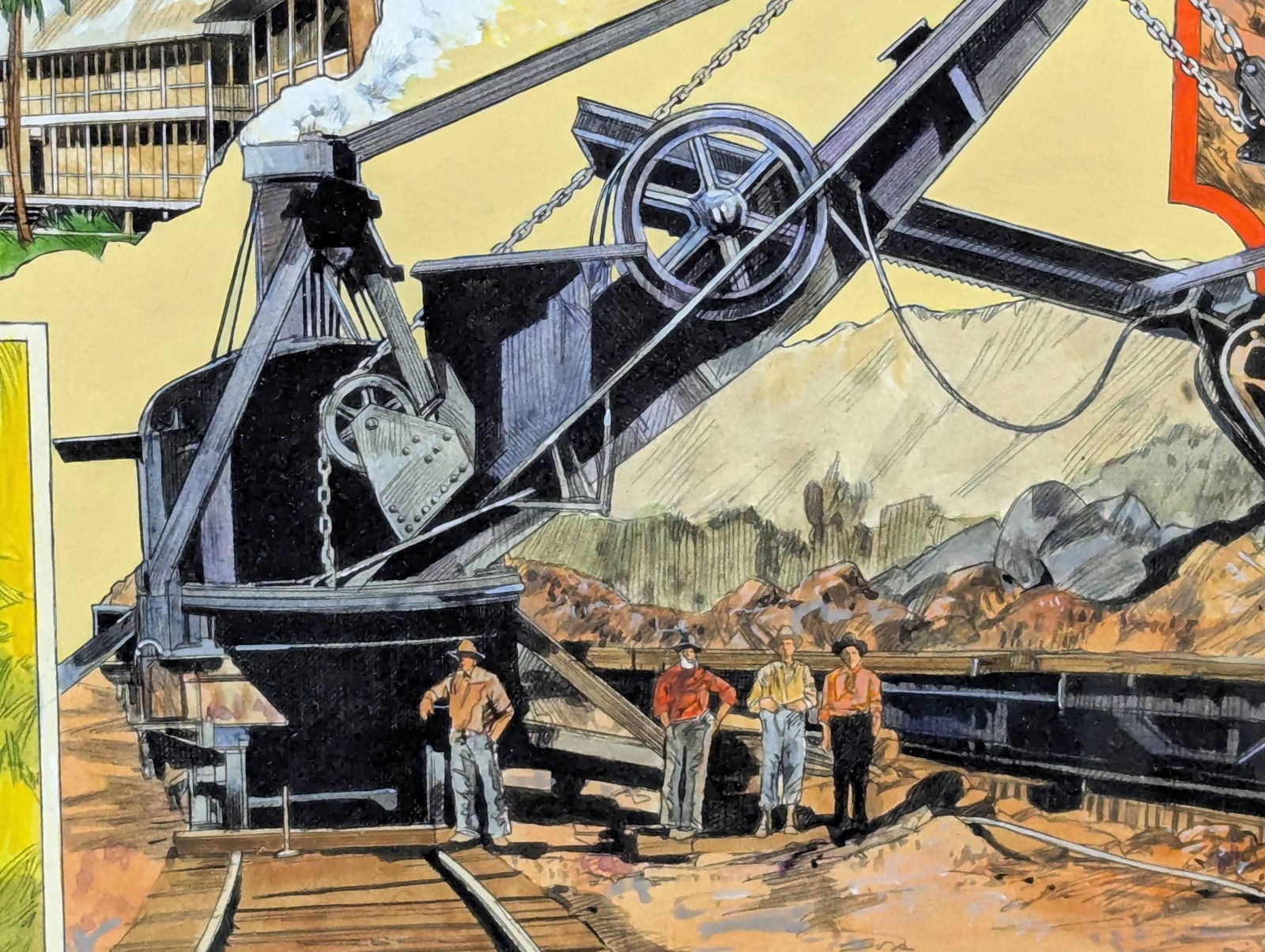 Acrylic on Paper Depicting Various Scenes of Panama Canal Construction in Frame - 7