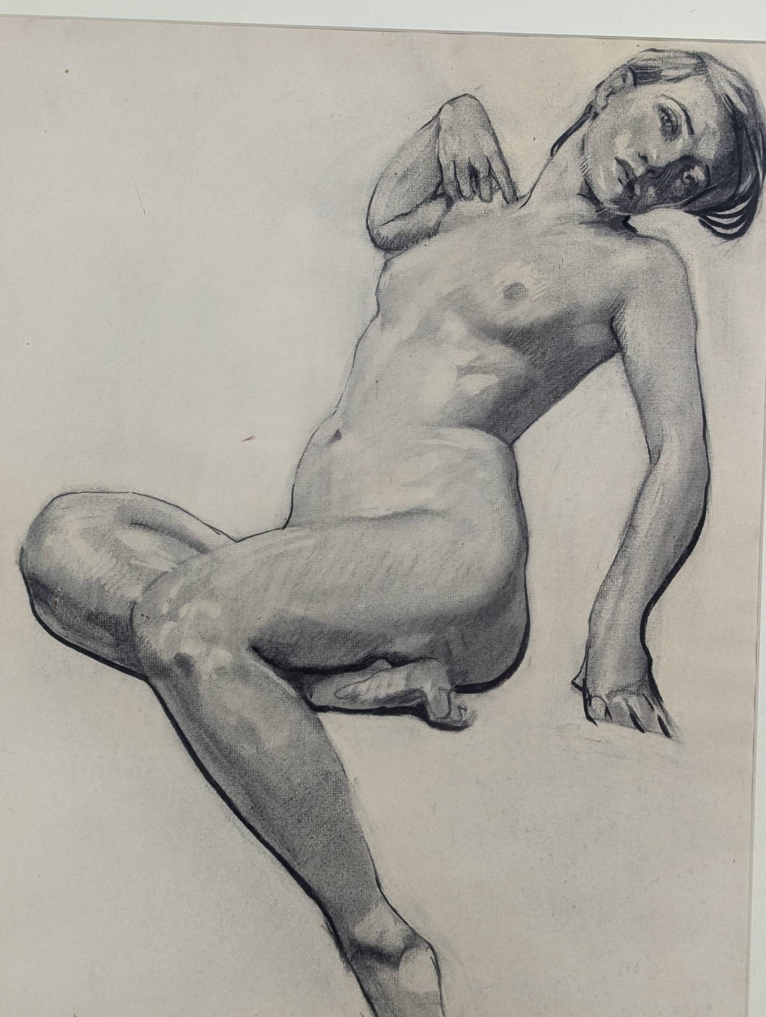 Charcoal on Paper Artwork Depicting Wilma Seated Attributed to Augustus Dunbier - 2