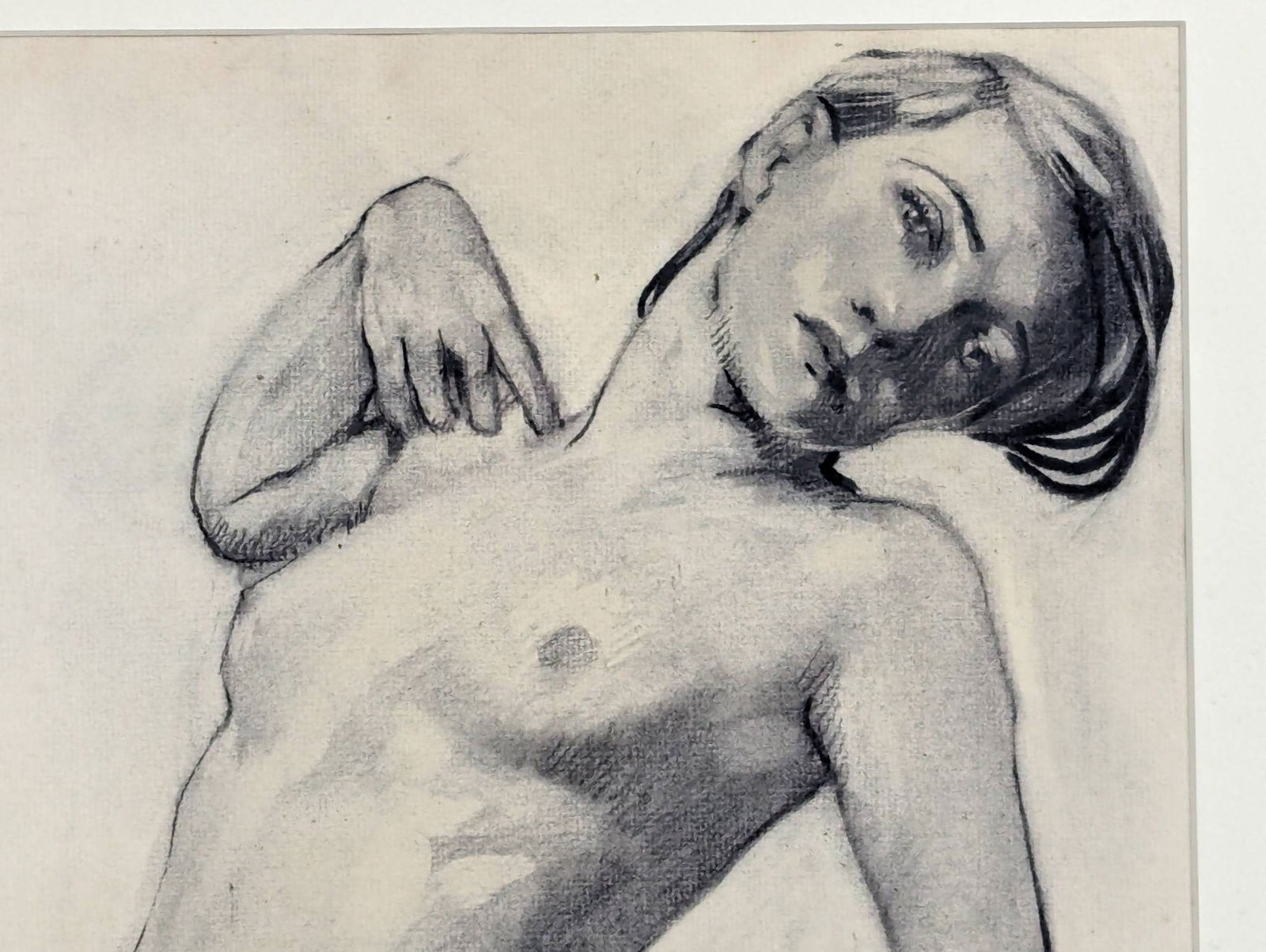 Charcoal on Paper Artwork Depicting Wilma Seated Attributed to Augustus Dunbier - 4