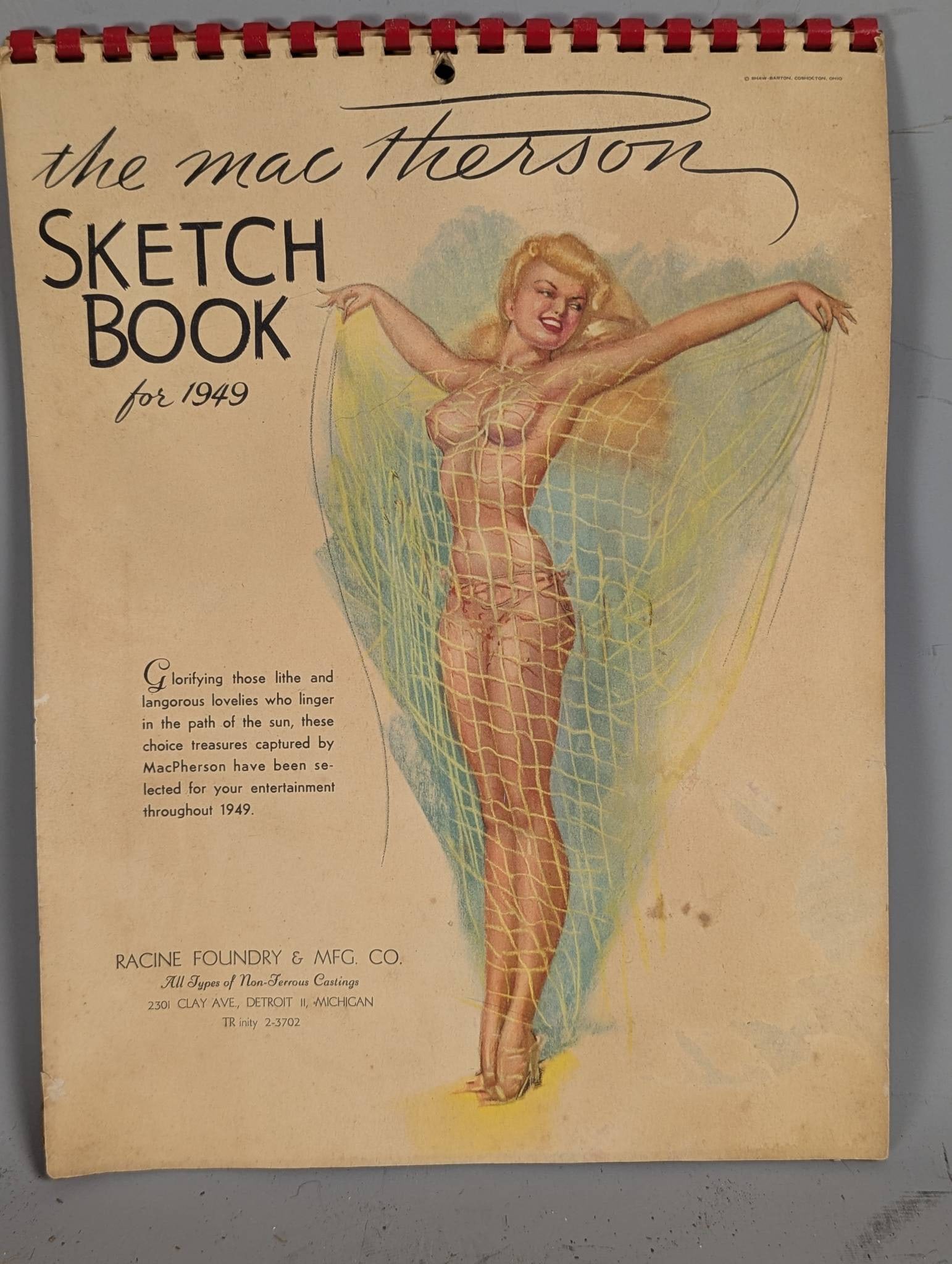 MacPherson Sketch Book 1949 Pin-Up Calendar with Artwork by Earl MacPherson: A vintage MacPherson Sketch Book created for the 1949 pin-up art calendar. This collectible item features artwork by Earl MacPherson, showcasing pin-up illustrations described as "Glorifying those lit
