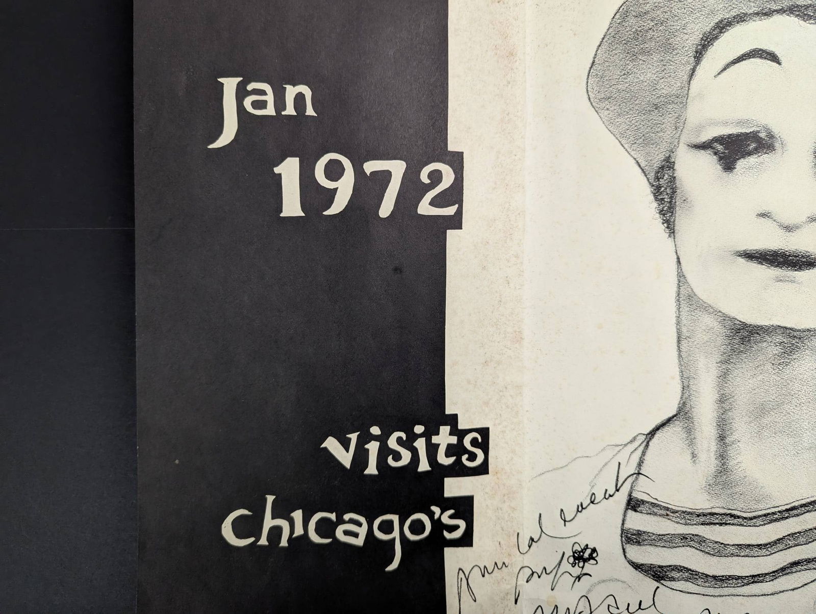 1972 Marcel Marceau Poster Hand-Signed Advertising Lâ€™Escargot Chicago Visit - 4