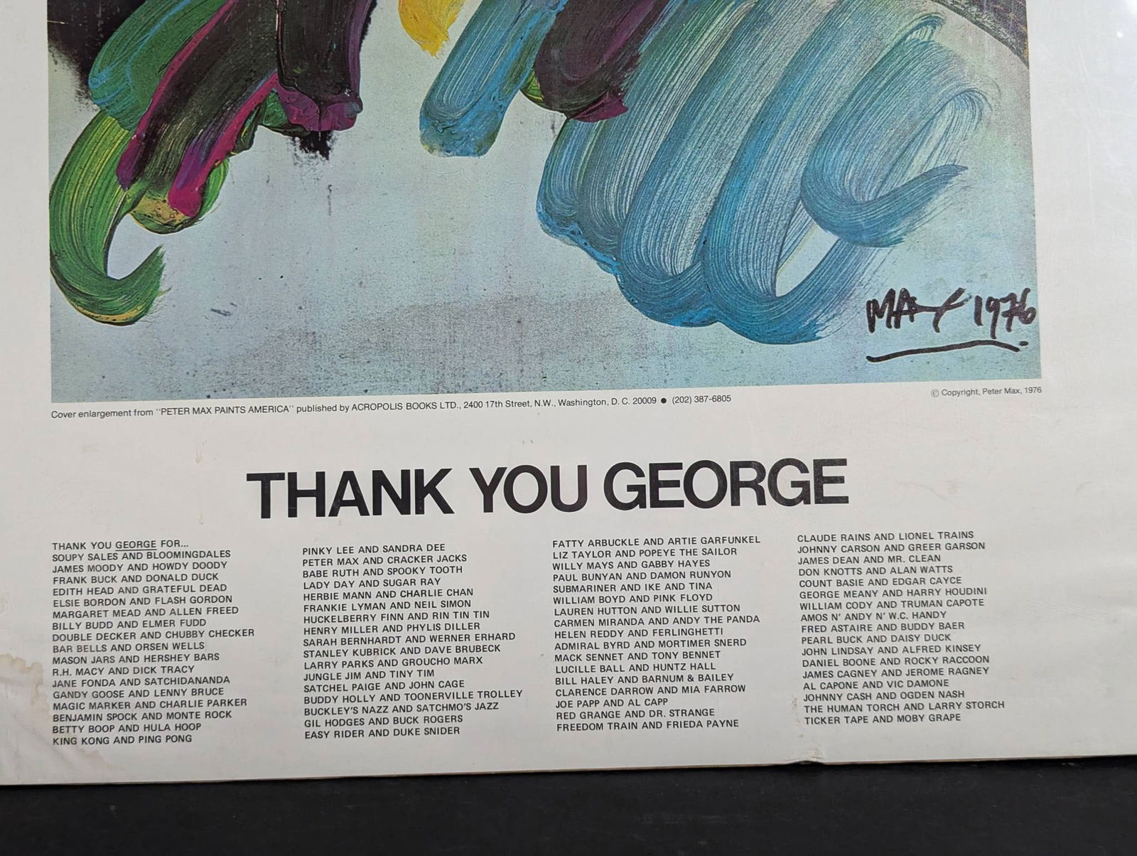 1976 Peter Max Paints America Lithograph Poster Thank You George Washington - 3