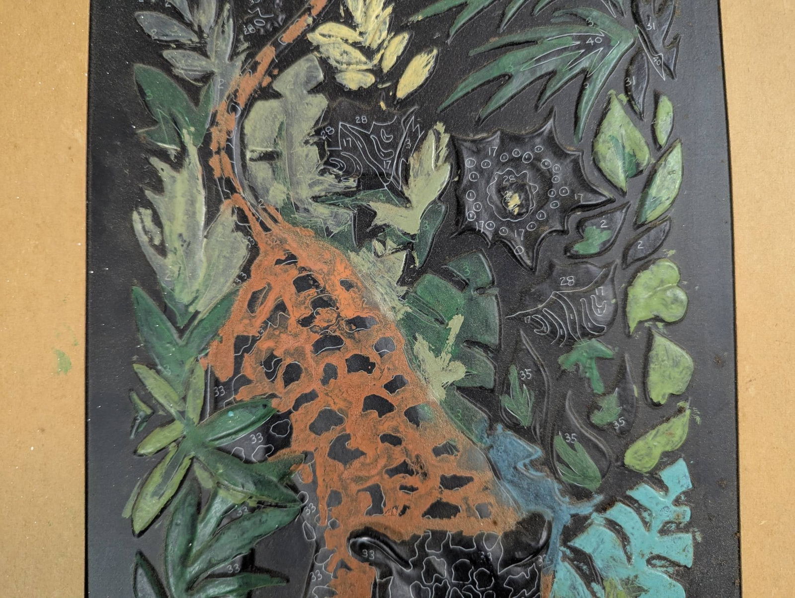 1970s Relief Plastic Paint by Number Jungle Scenes - 4