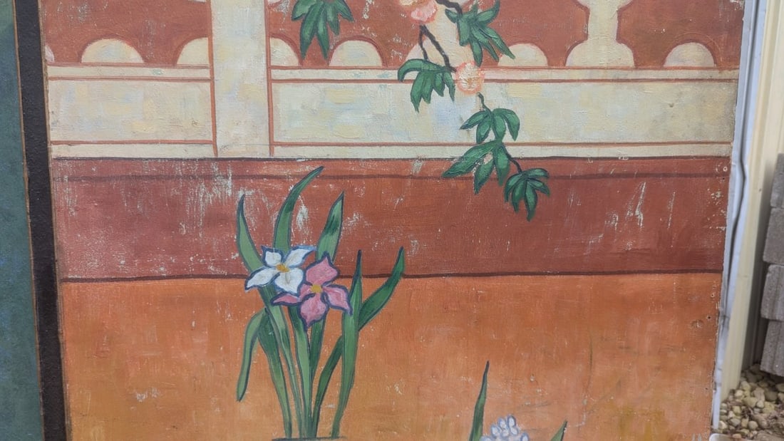 Antique Hand Painted Chinoiserie Room Divider Decorative Screen - 12