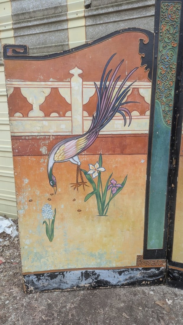 Antique Hand Painted Chinoiserie Room Divider Decorative Screen - 2