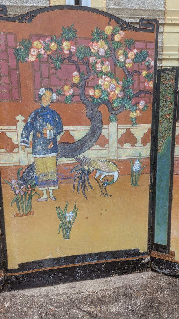 Antique Hand Painted Chinoiserie Room Divider Decorative Screen - 3