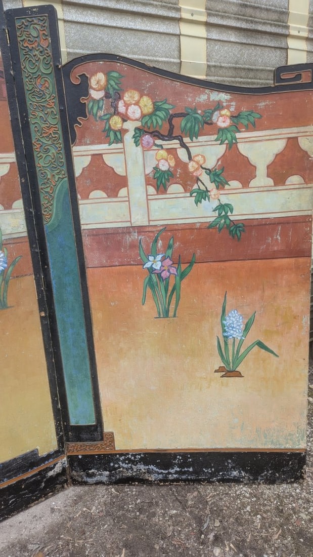 Antique Hand Painted Chinoiserie Room Divider Decorative Screen - 4