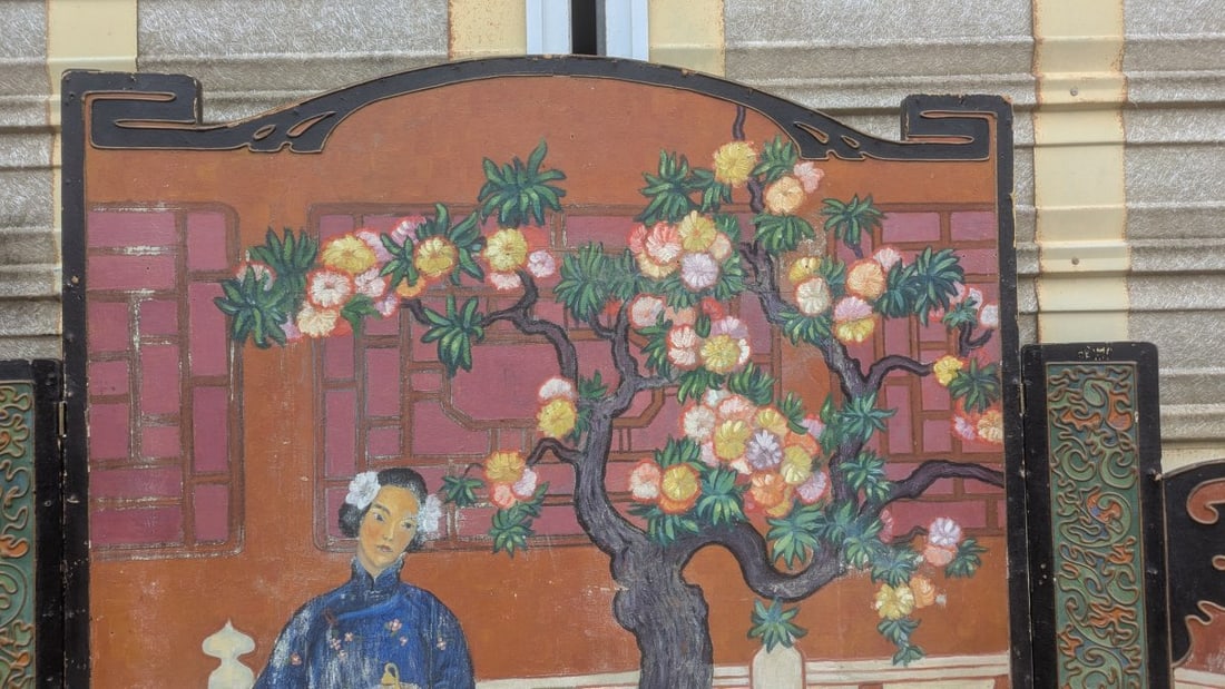 Antique Hand Painted Chinoiserie Room Divider Decorative Screen - 8