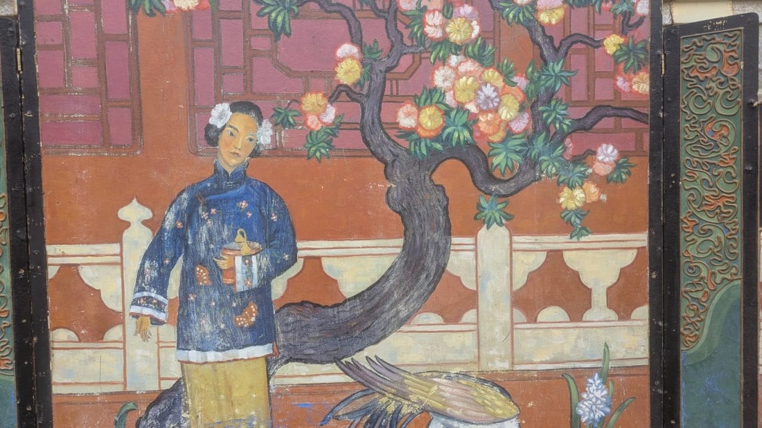 Antique Hand Painted Chinoiserie Room Divider Decorative Screen - 9