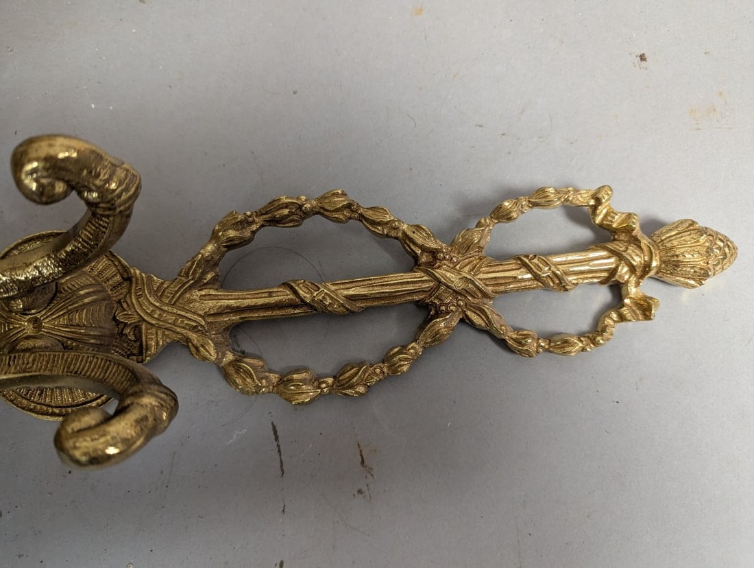 Vintage Louis XV Rococo Revival Brass Wall Sconce Pair 30 High Ornate Design - 3