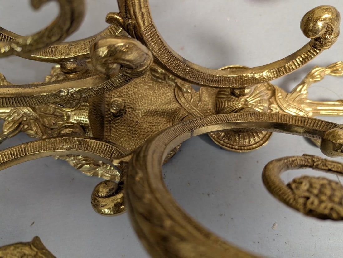 Vintage Louis XV Rococo Revival Brass Wall Sconce Pair 30 High Ornate Design - 4