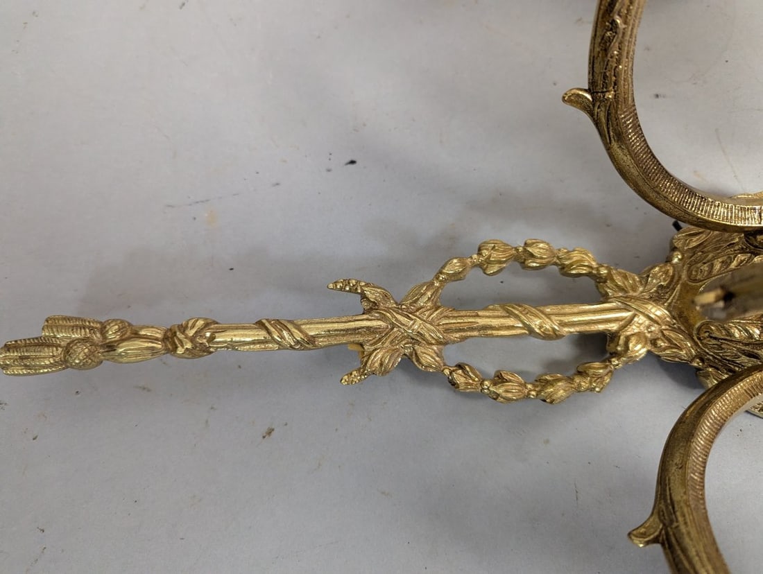 Vintage Louis XV Rococo Revival Brass Wall Sconce Pair 30 High Ornate Design - 5