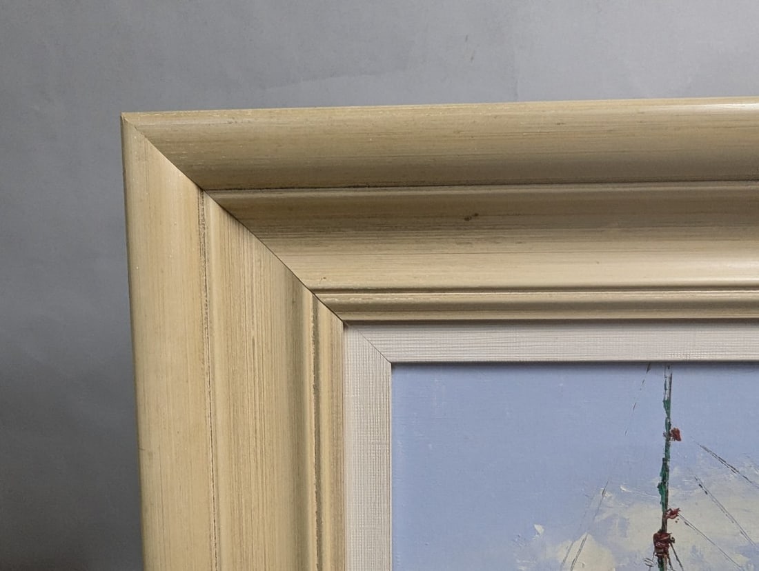 Stunning Seascape with Boats by Hayes Original Oil on Canvas Artwork - 10